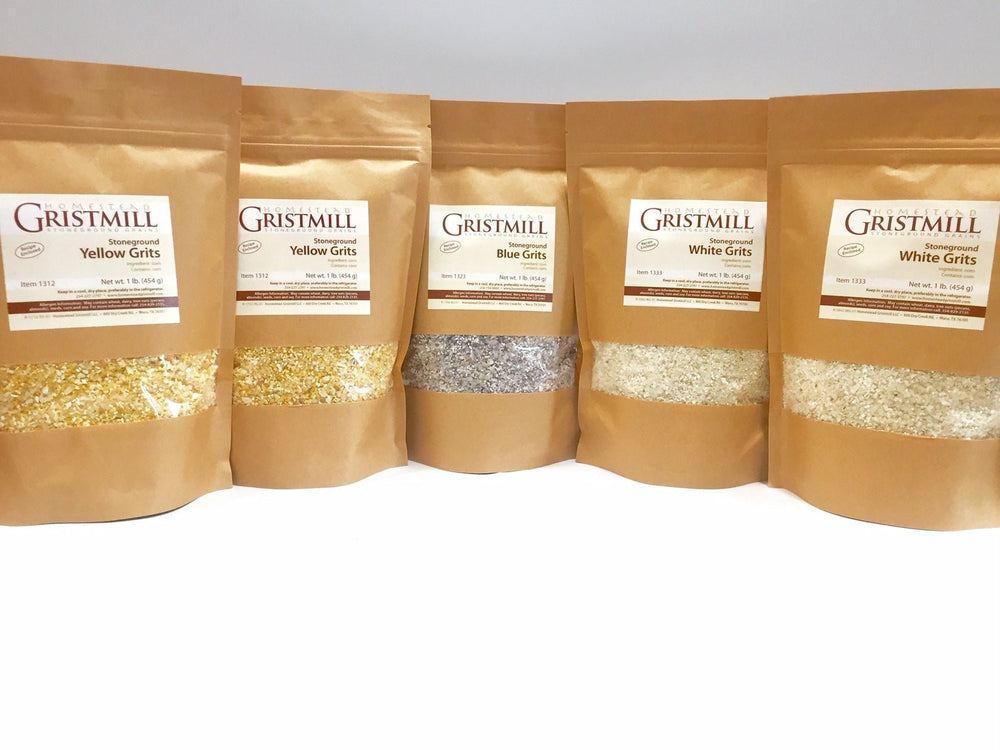 Stone - ground Corn Grits Variety 5 - Pack (2 YG, 2 WG, 1 BG) - Homestead Gristmill