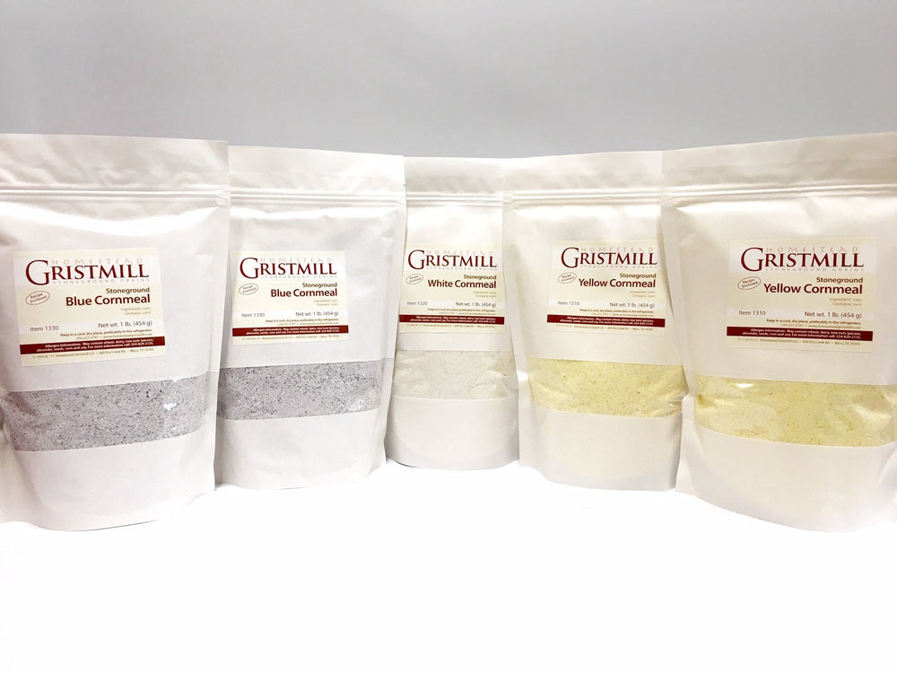 Stone - ground Cornmeal Variety 5 - Pack (2 BCm, 2 YCm, 1 WCm) - Homestead Gristmill